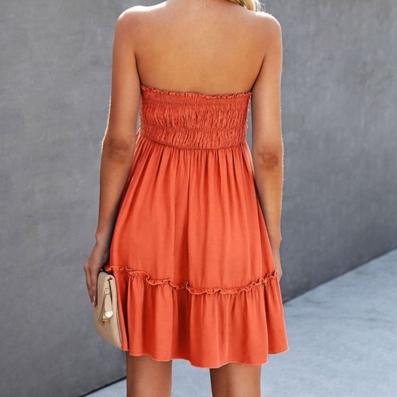 Boho Orange Front Tie Ruffle Mini Dress - Picture 3 of 4